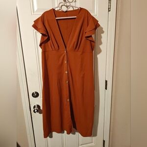 SHEIN Terracotta Button-Front Midi Dress